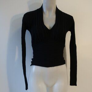Womens T Label Bloomingdales Black Ribbed V-Neck Sweater S